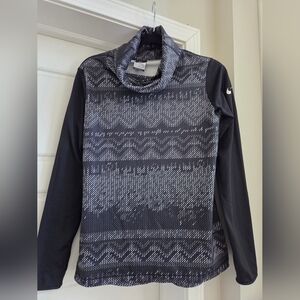 Nike Women's Cowl Neck Dri-fit Long Sleeve in Black and Gray Fair-Isle Print